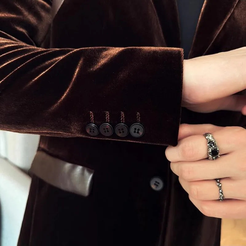 Velvet Leather Splicing Formal Blazer