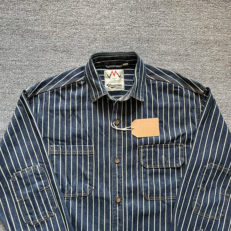 Denim Striped Pockets Contrast Shirt