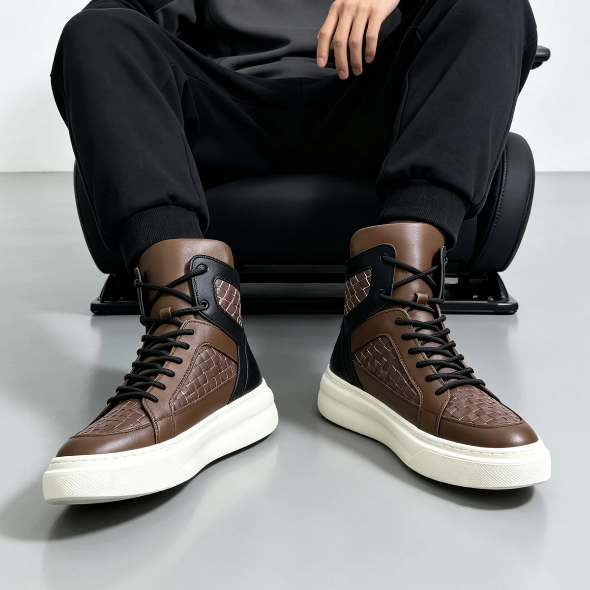 Retro Woven Brown Black Pig Suede Sneakers