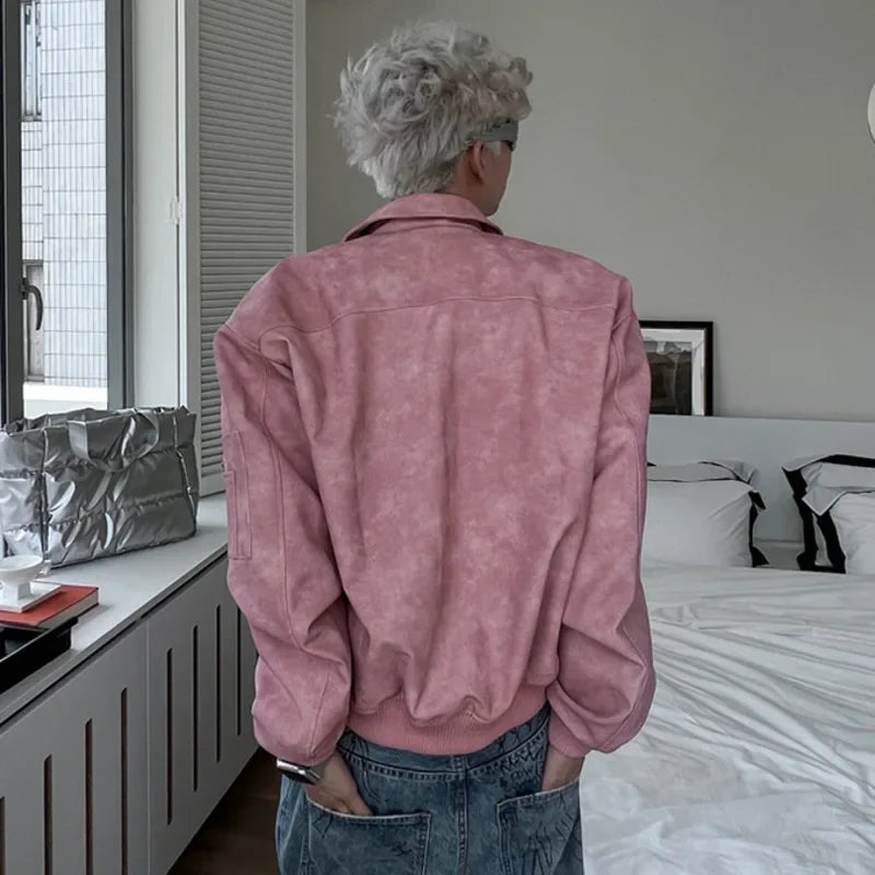 Misty Color Cropped PU Leather Jacket