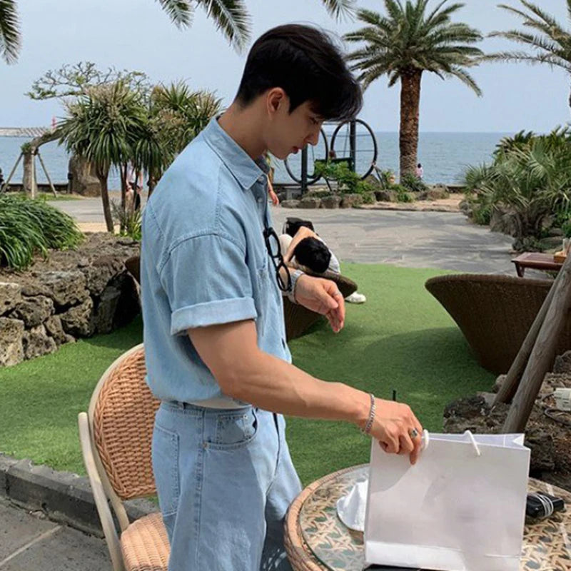 Short Sleeve Denim Style Shirt