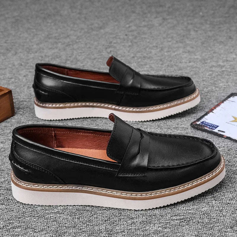 Round-Toe Retro Stitching Loafers
