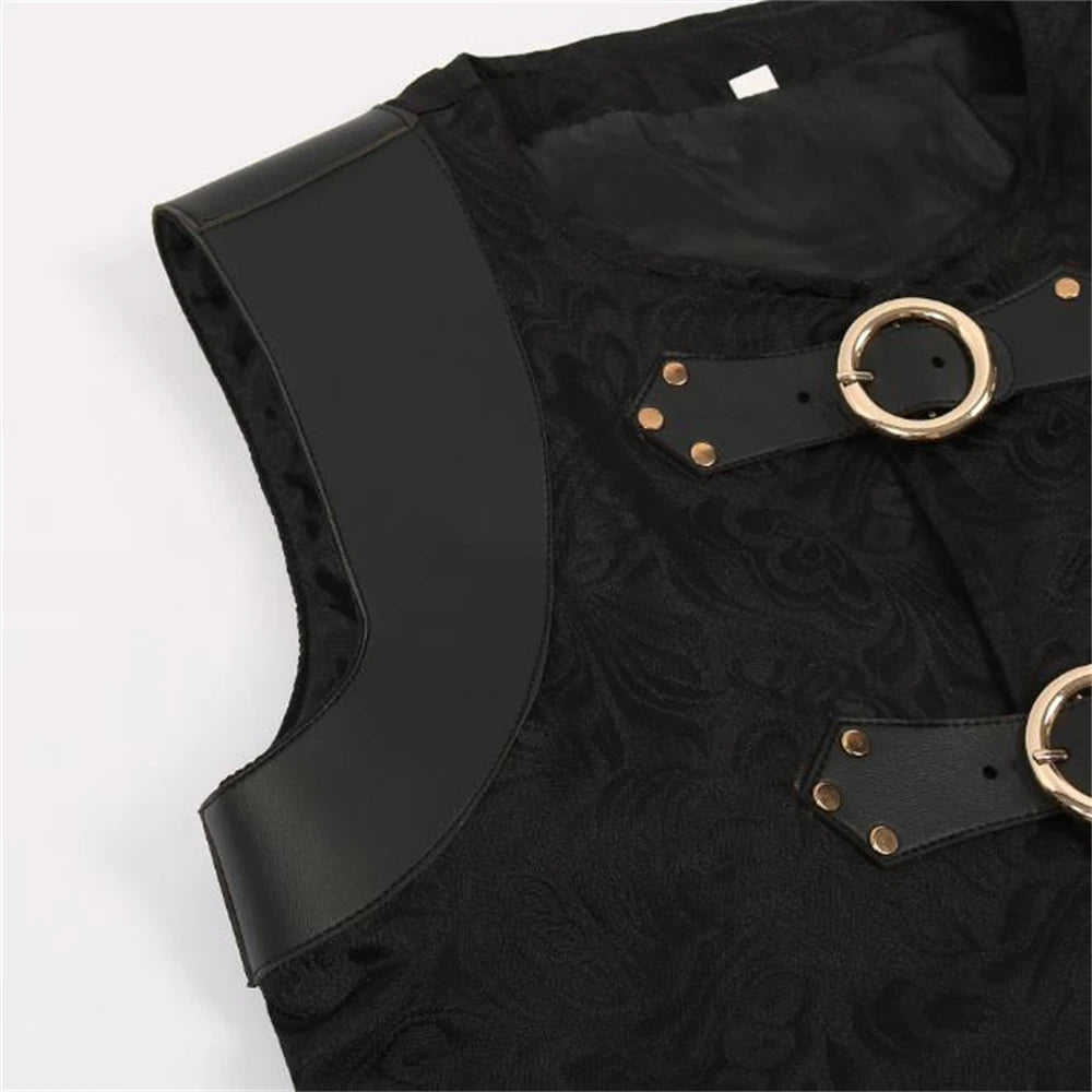 Black Jacquard Belt Buckle Vest