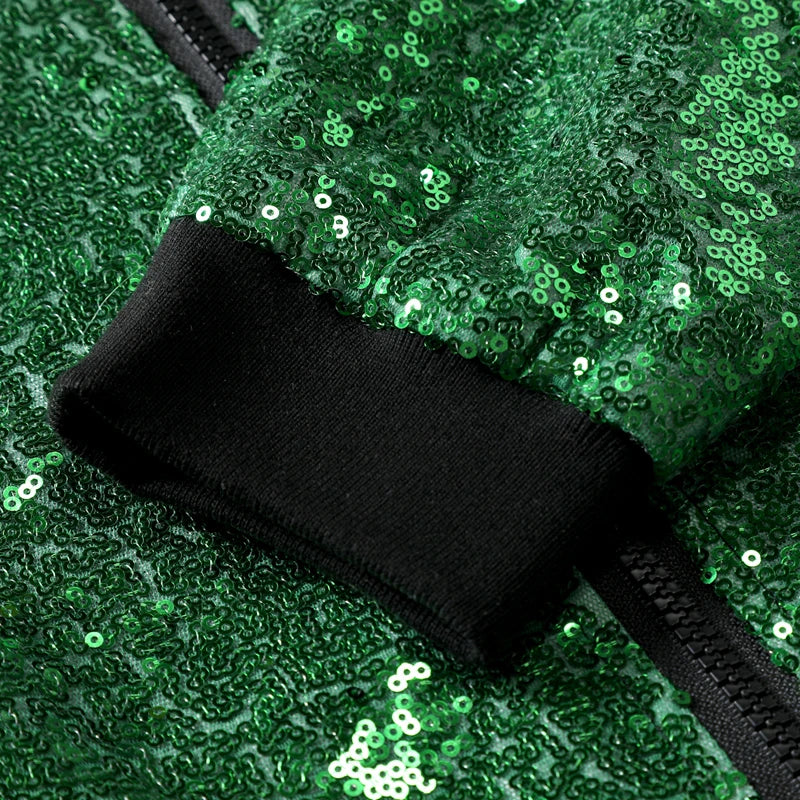 Solid Sequin Bomber Baseball Jacket