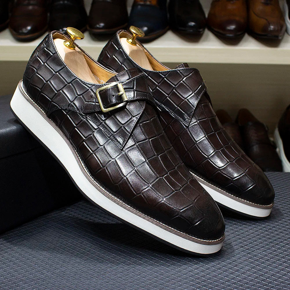 Crocodile Leather Single Buckle Monk Shoes
