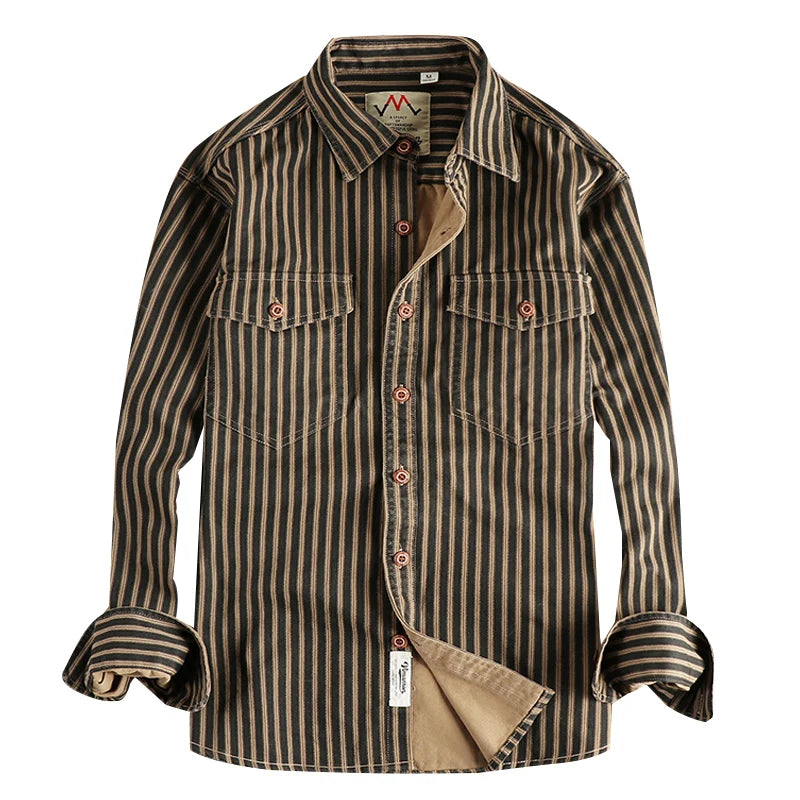 Retro Stripe Long-Sleeve Lapel Shirt