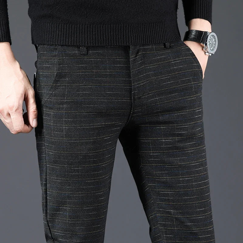 Plaid Straight Fashionable Slim Trousers
