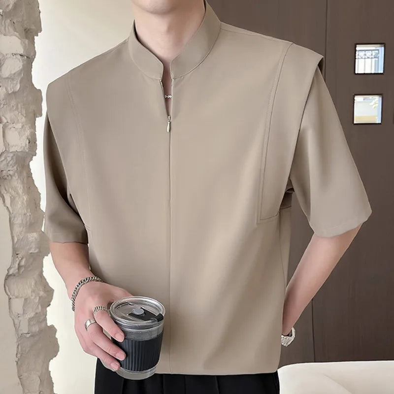 Casual Solid Half Zipper Breathable Shirt