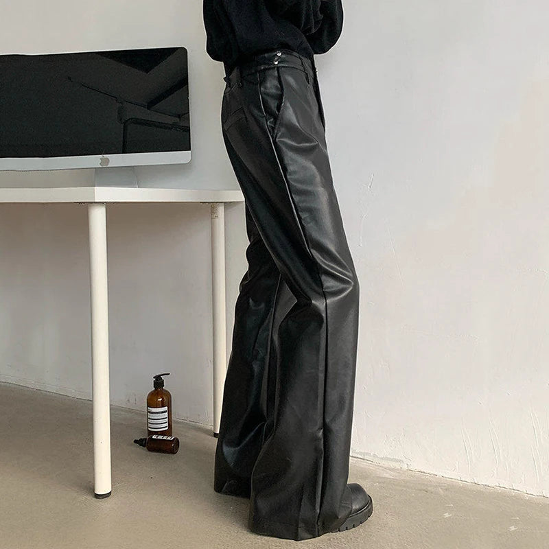 PU Leather Metal Rivet Solid Pants