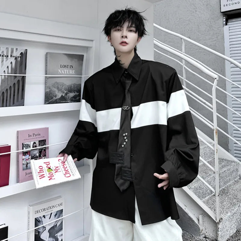 B&W Casual Patchwork Contrast Shirt