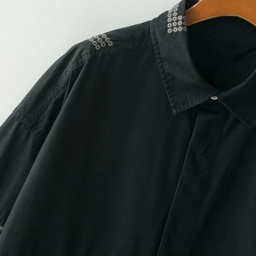 Black Geometric Embroidery Casual Shirt