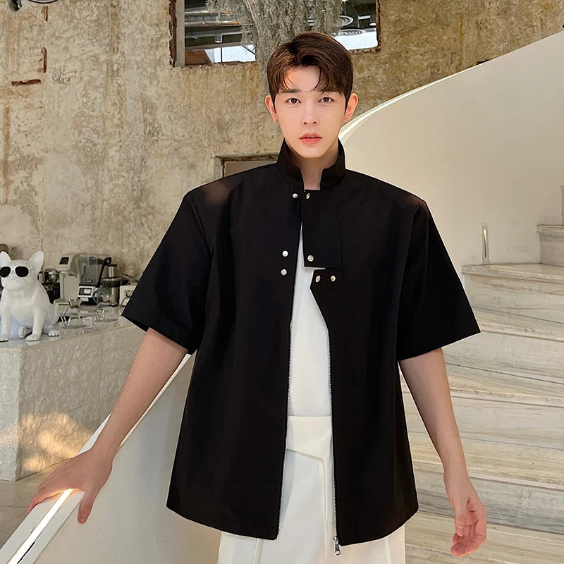 Casual Solid Stand Collar Zipper Shirt