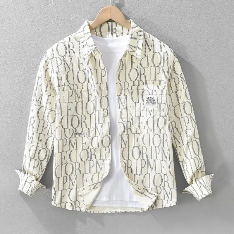 Full Letter Pattern Long-Sleeve Shirt