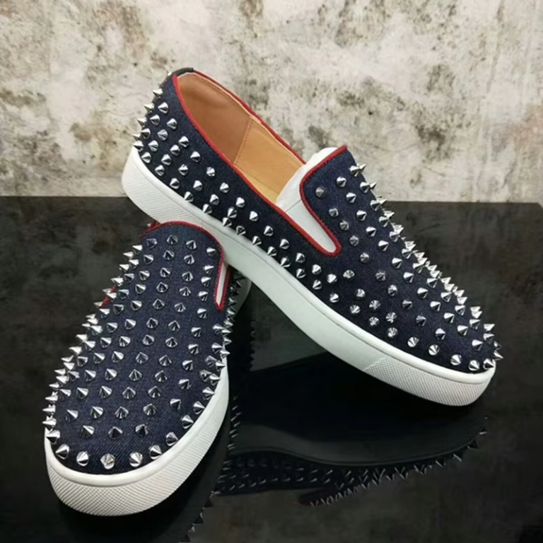 Denim Full Spikes Slip-On Sneakers