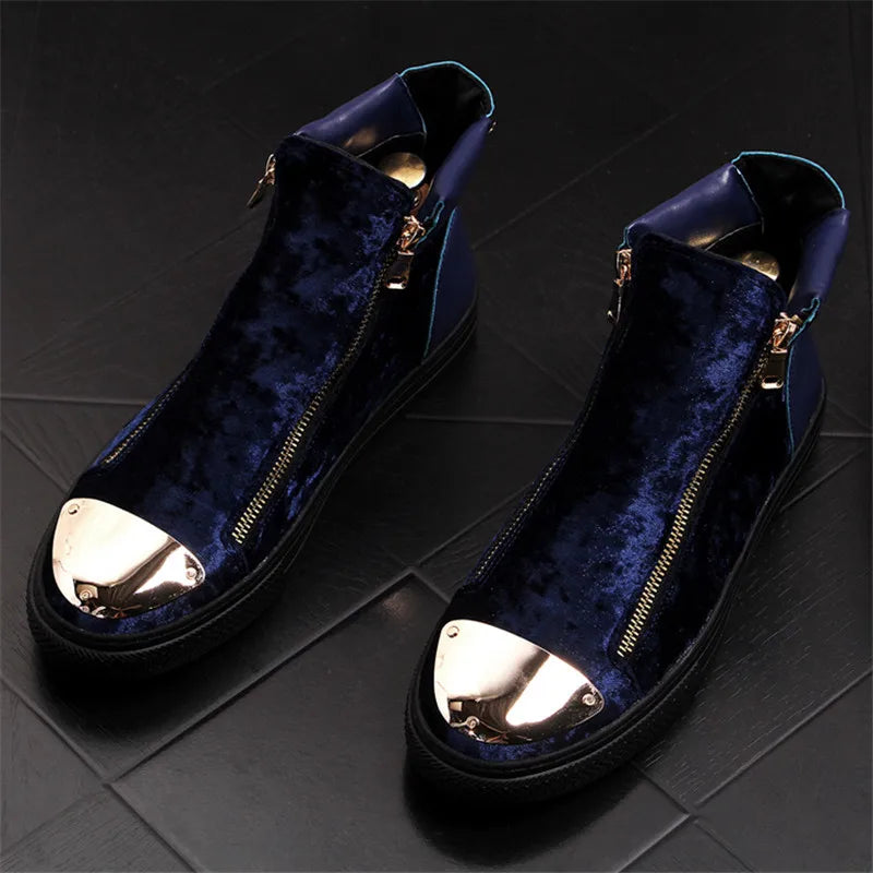 Black Red Blue Flock Hip-Hop High-Top Sneakers