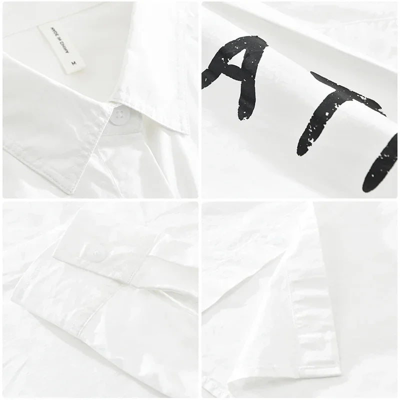 Solid Back Printed Letter Loose Shirt