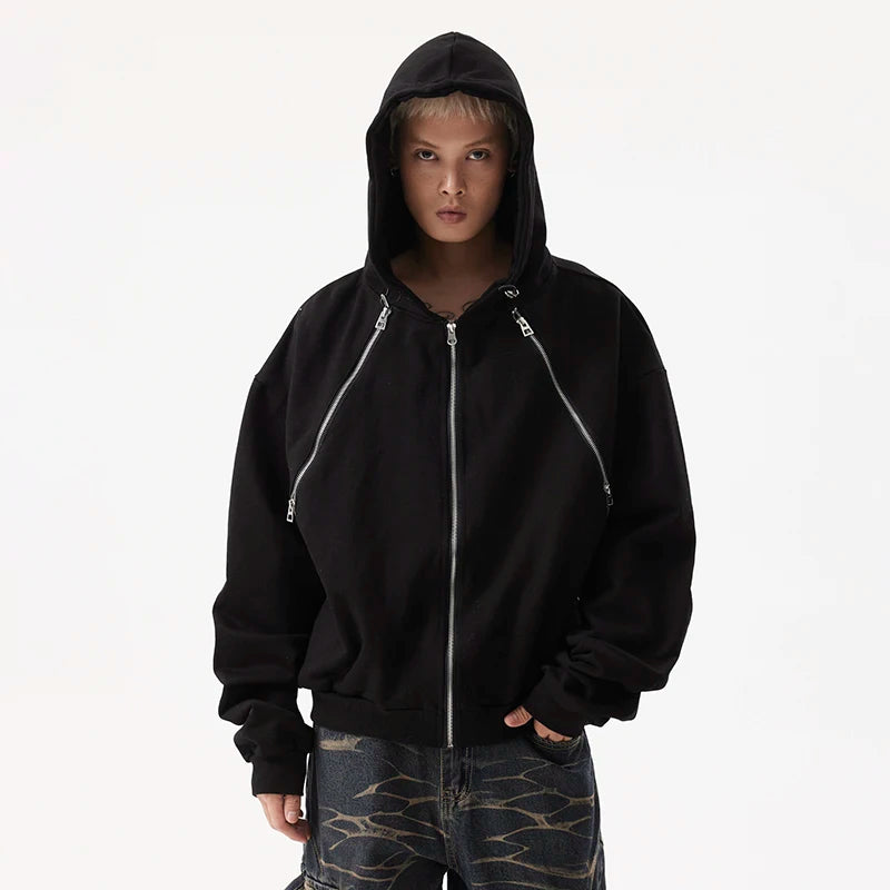 Multi-Zipper Niche Design Loose Hoodie