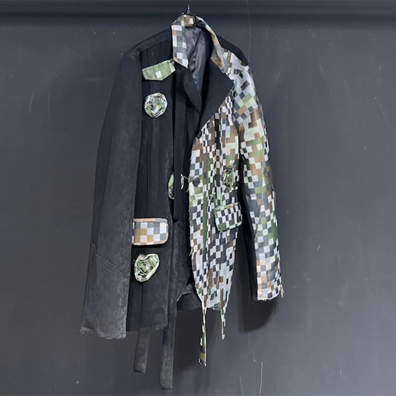 Plaid Solid Patchwork Single Breasted Blazer