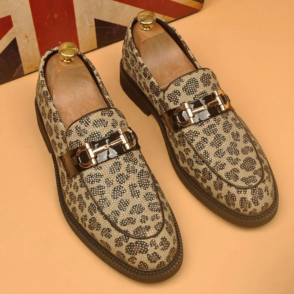 Elegant Leopard Suede Men's Loafers