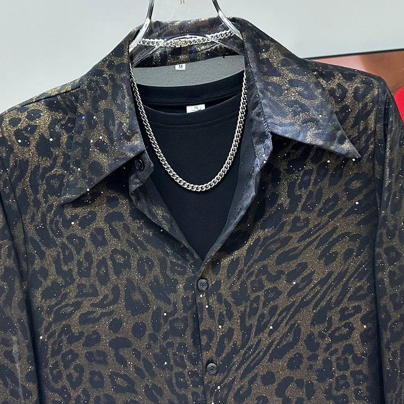 Mesh Leopard Pattern Men's Shirt
