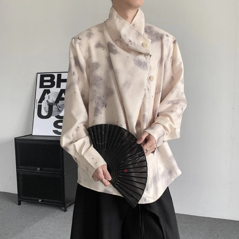 Irregular Stand Up Collar Men's Shirt