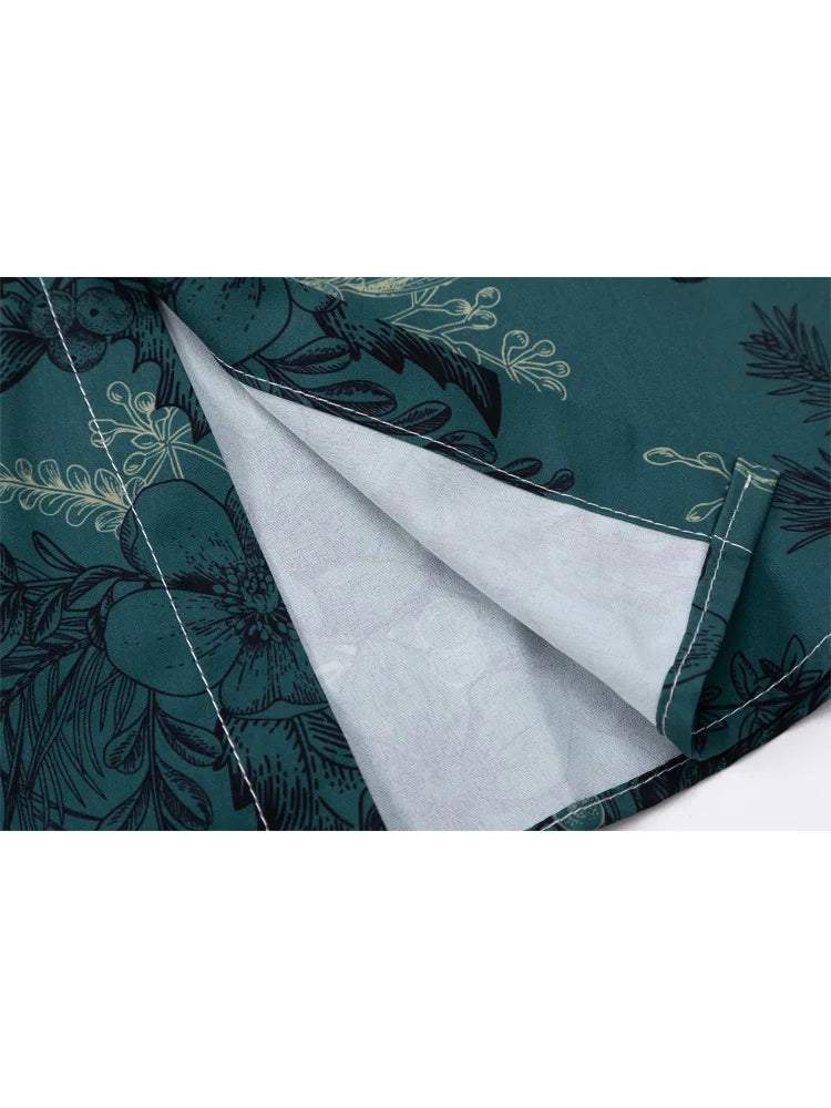 Green Retro Floral Printed Shirt