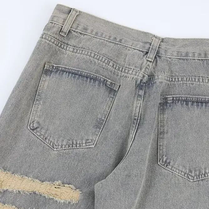 Embroidered Patchwork Ripped Loose Jeans