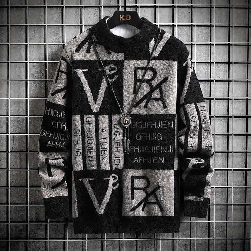 Color Block Letter Knitted Sweater