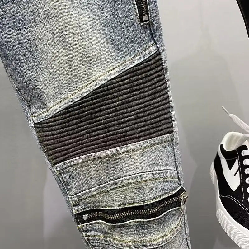 Skinny Zipper Patchwork Men's Jeans