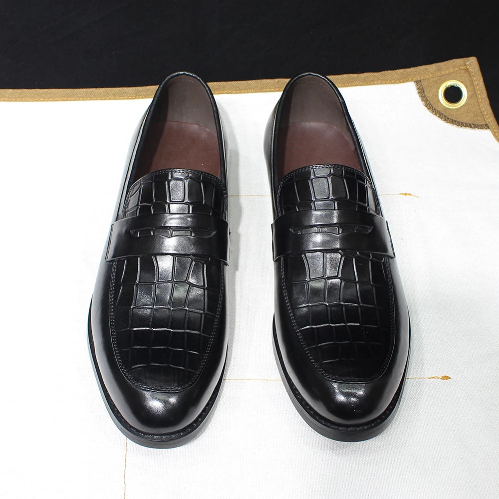 Alligator Print Genuine Leather Dress Loafers