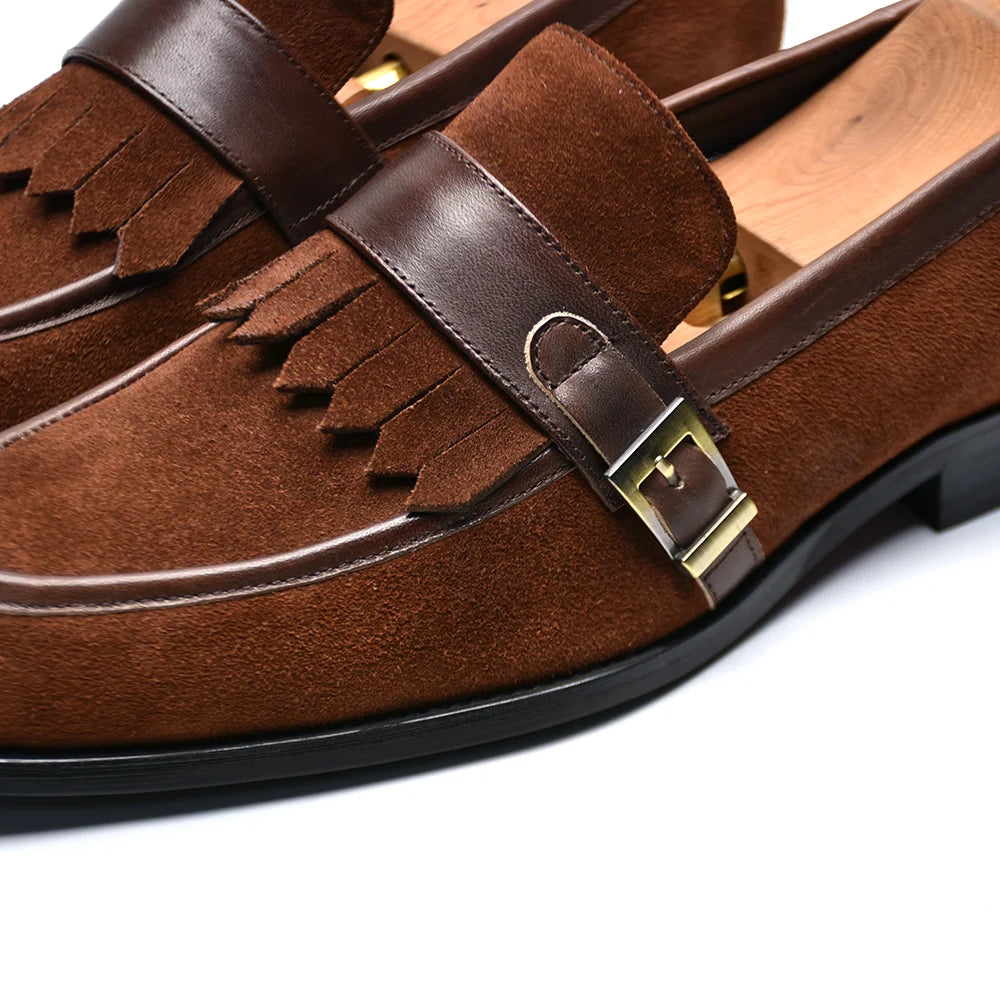 Tassel with Buckle Suede Leather Loafers