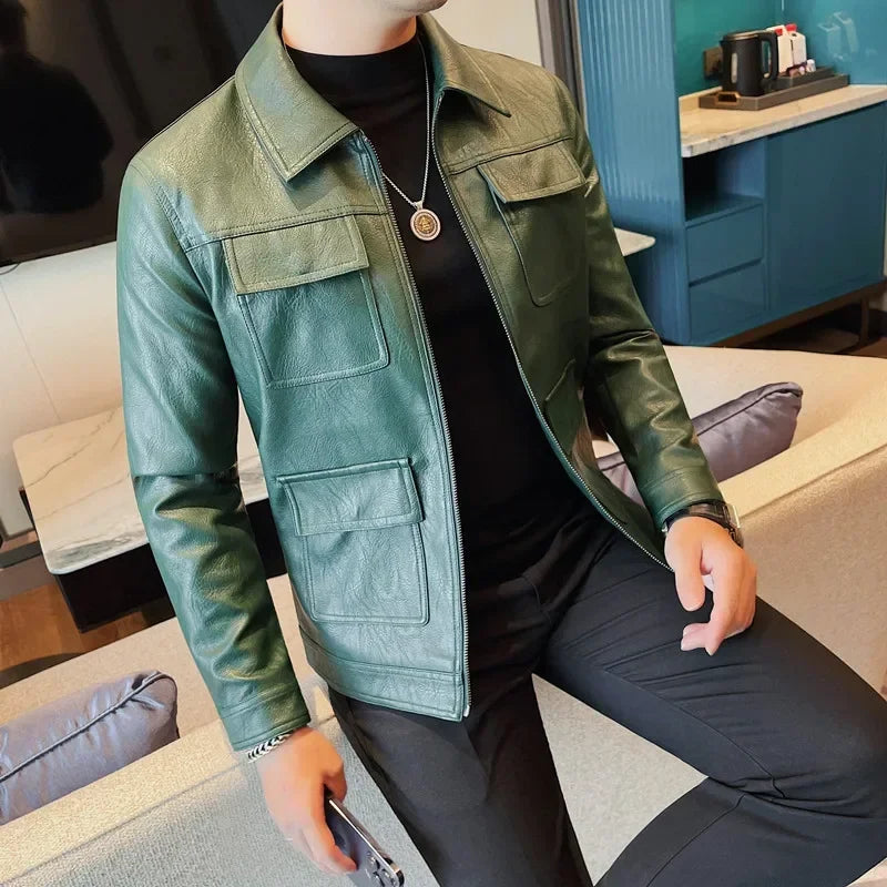 Structured Multi-Pocket Leather Jacket