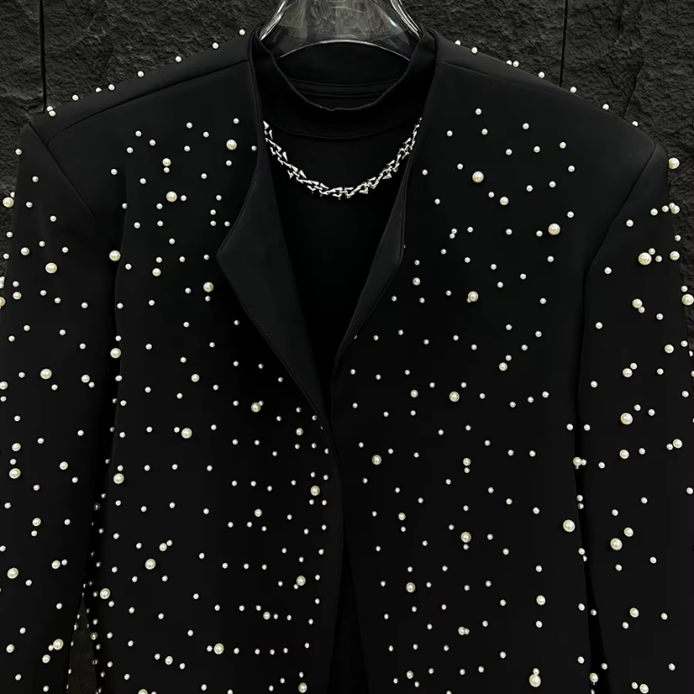 Short Style Beaded Black Jacket