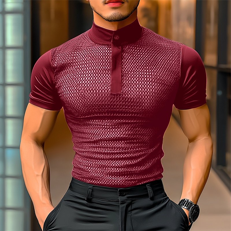 Mesh Patchwork Transparent Turtleneck T-Shirt