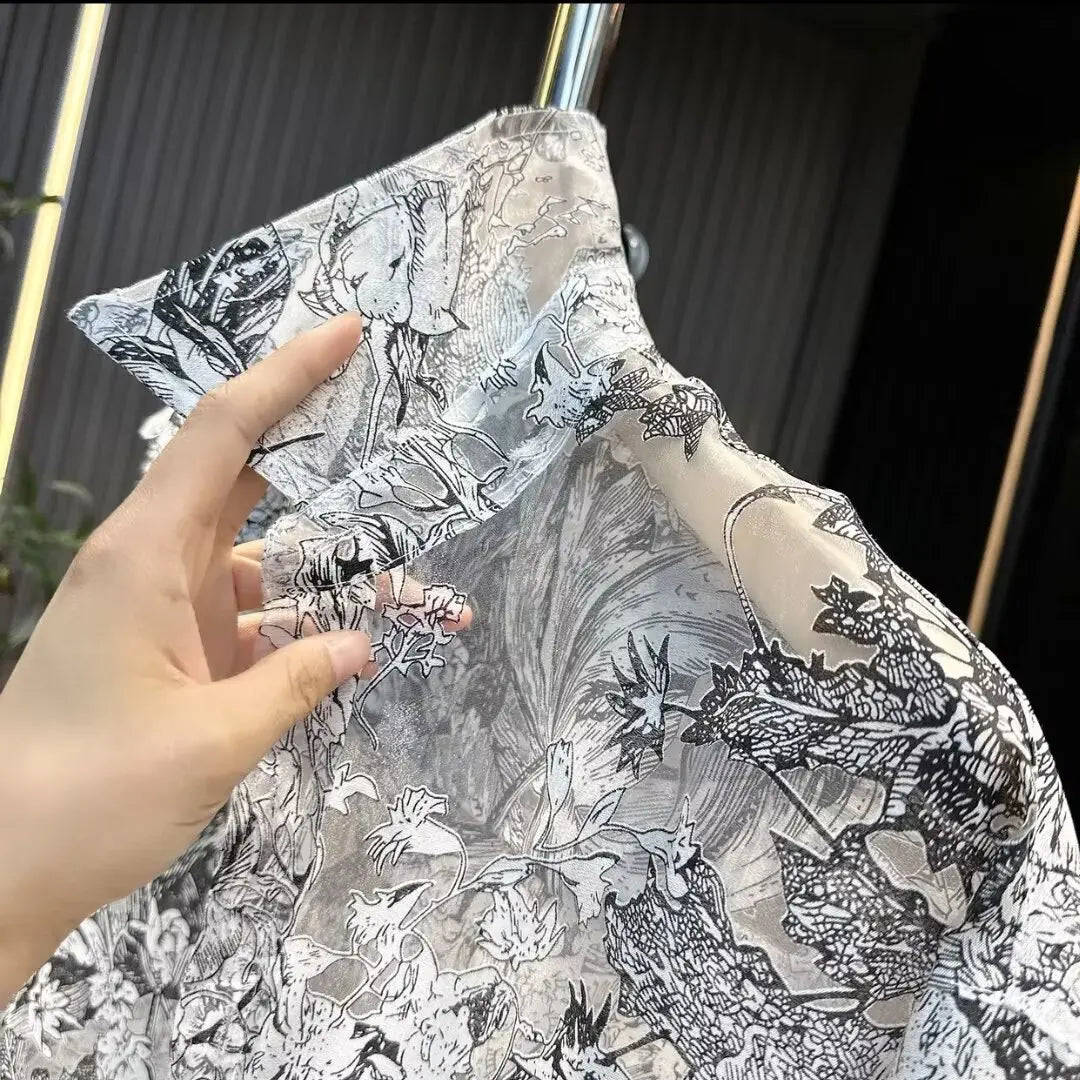 Floral Mesh Thin See Through Long Sleeve Shirt