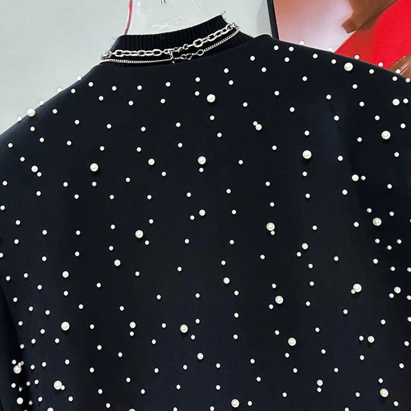 Pearl Beaded Decoration Cropped Blazer