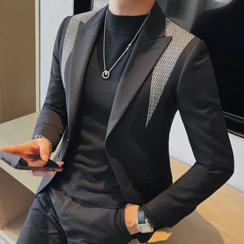 Casual Patchwork Solid Black Blazer