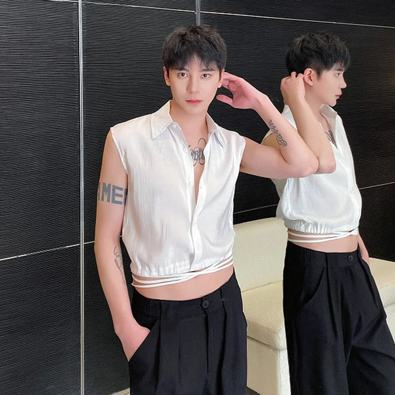 Solid See Through Lace-up Tank Top