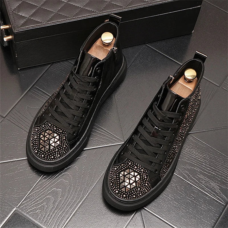 Lace-Up Charm Rhinestones Platform Sneakers
