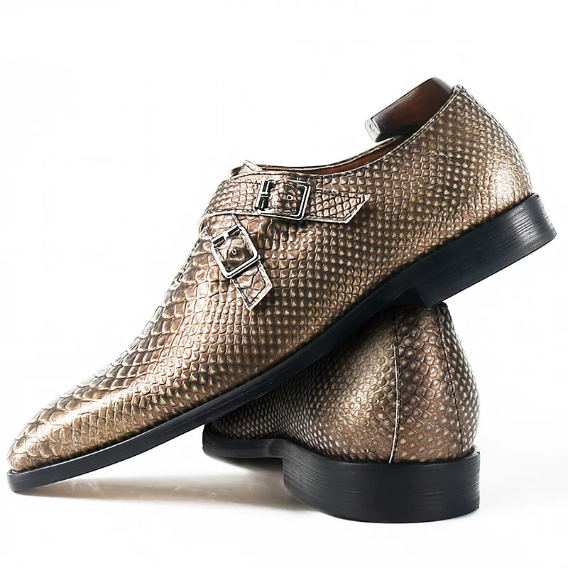 Snake Print Two Buckle Strap Shoes