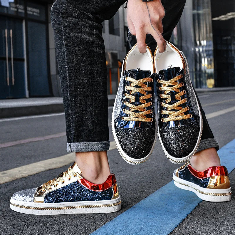 Luxury Sequined Contrast Color Sneakers