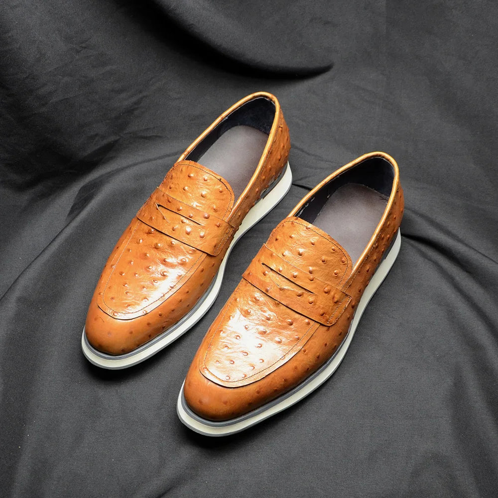 Ostrich Pattern Leather Dress Shoes