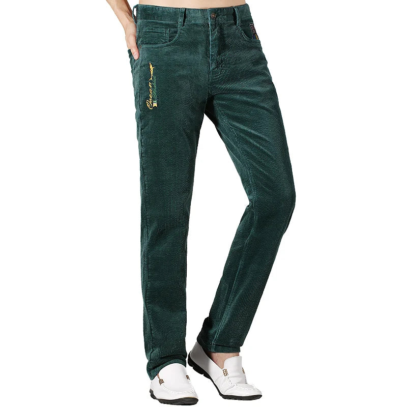 Letter Embroidered Solid Corduro Straight Jenas