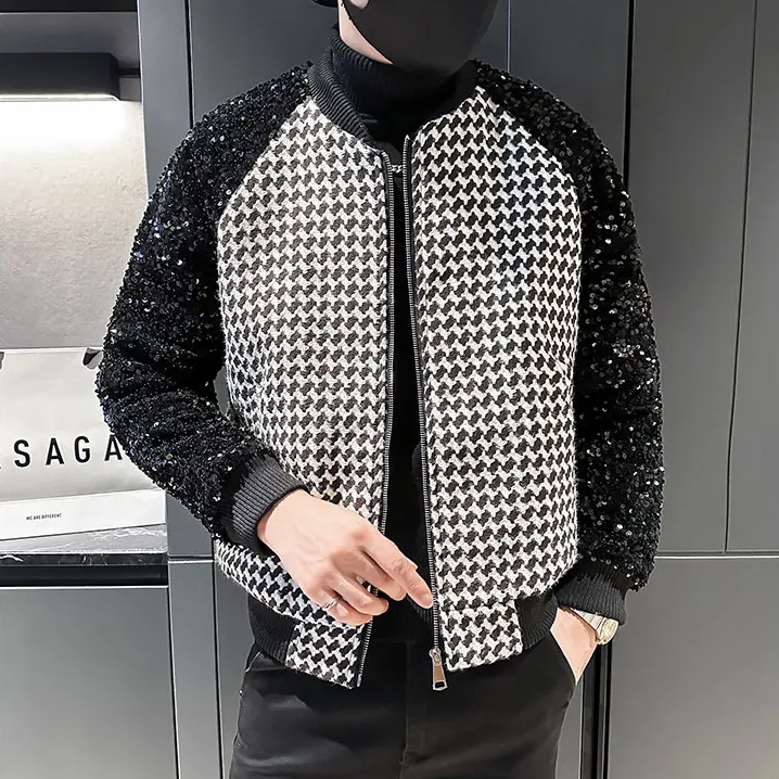 Luxury B&W Sequin Patchwork Jacket