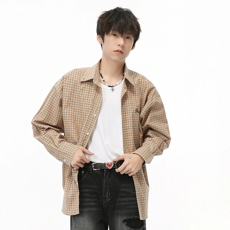 Plaid Letter Embroidery Loose Shirt