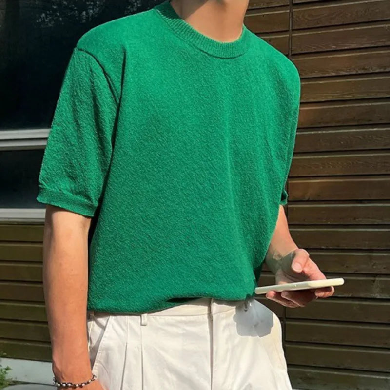 Casual Solid Color Knitted T-Shirt