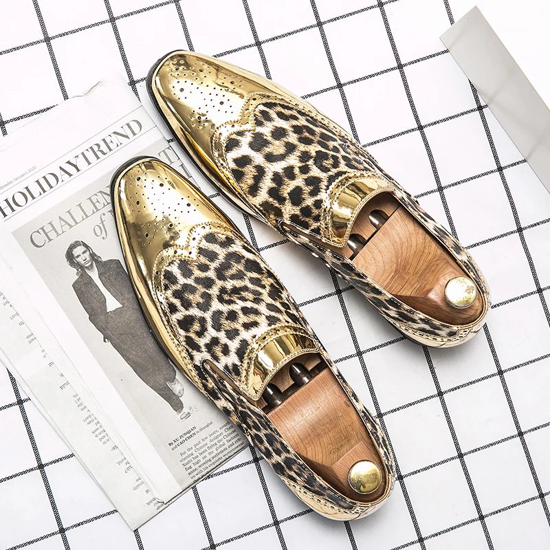 Shiny Leopard Pattern Leather Loafers