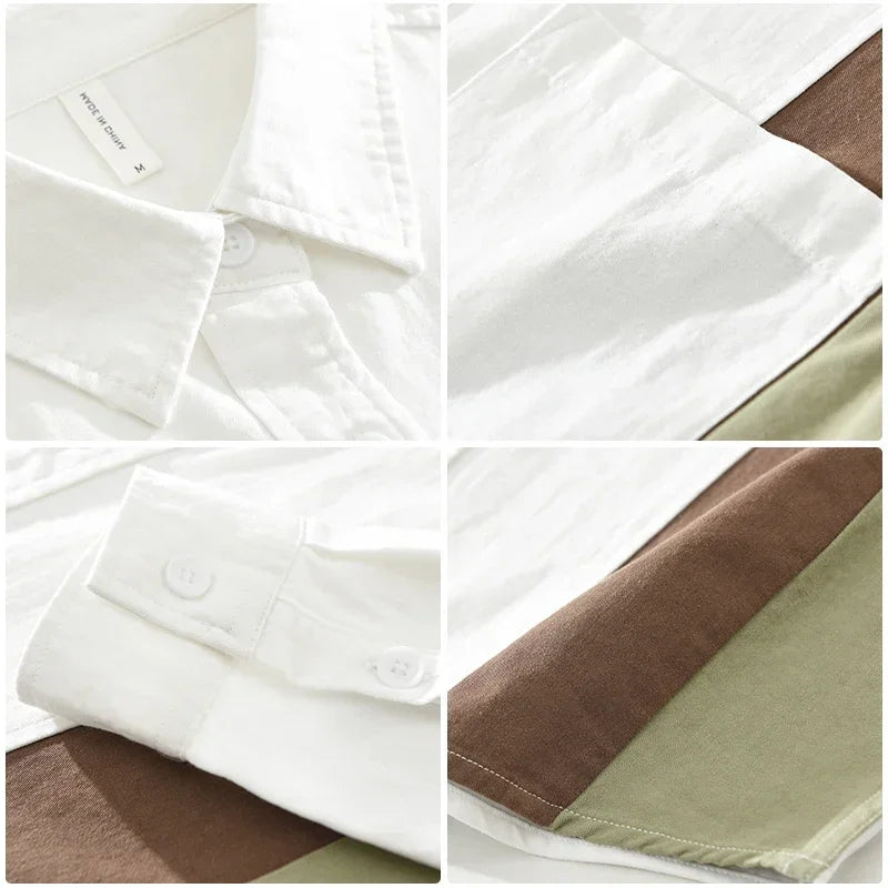Spliced Contrast Patchwork Simple Shirt
