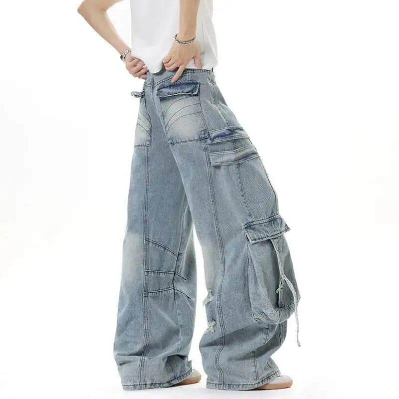 Multi Pockets Worn-Out Baggy Jeans