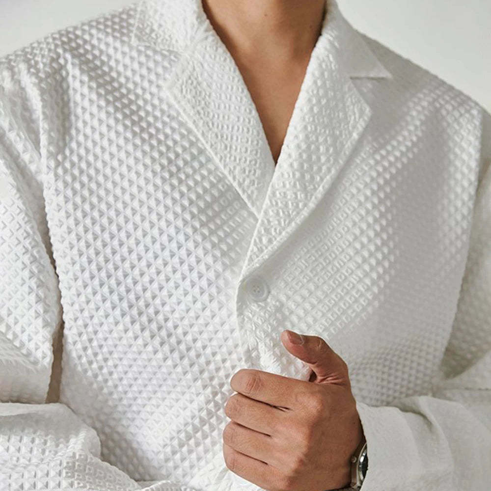 Waffle Suit Collar Long-Sleeve Shirt